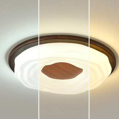 Contemporary Creative Solid Wood Iron Acrylic Cookie Round LED Flush Mount Ceiling Light For Bedroom