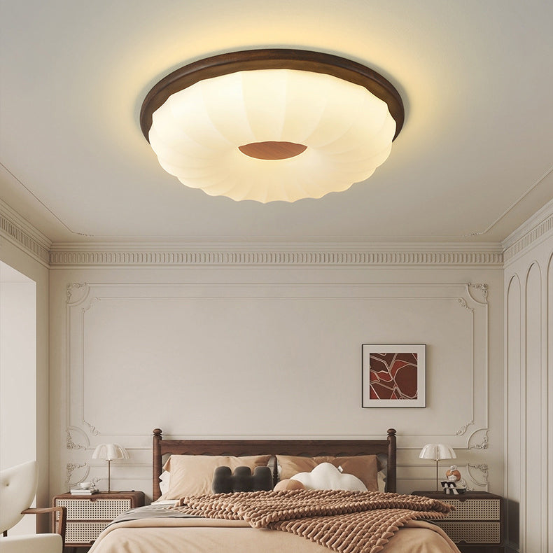 Contemporary Creative Solid Wood Iron Acrylic Cookie Round LED Flush Mount Ceiling Light For Bedroom