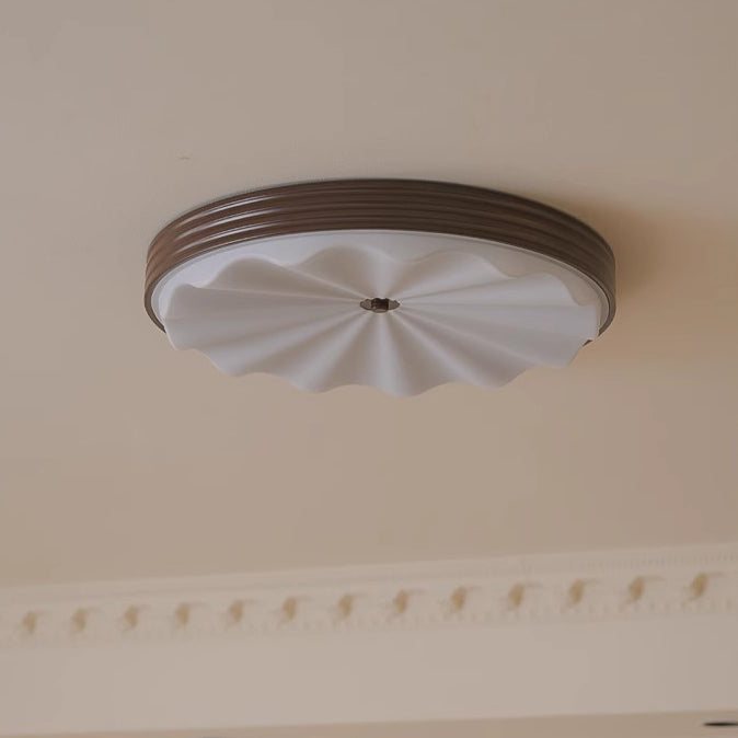 Lumière de plafond LED à montage affleurant en acrylique et fer ondulé, cercle traditionnel chinois pour chambre 