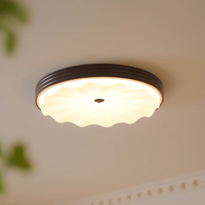 Lumière de plafond LED à montage affleurant en acrylique et fer ondulé, cercle traditionnel chinois pour chambre 