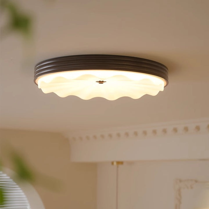 Lumière de plafond LED à montage affleurant en acrylique et fer ondulé, cercle traditionnel chinois pour chambre 
