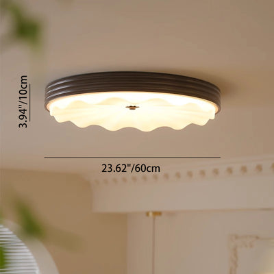 Traditional Chinese Acrylic Iron Wavy Circle LED Flush Mount Ceiling Light For Bedroom