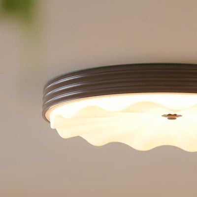Traditional Chinese Acrylic Iron Wavy Circle LED Flush Mount Ceiling Light For Bedroom