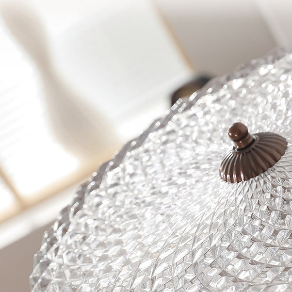 Plafonnier LED rond texturé en verre et fer traditionnel français pour chambre 