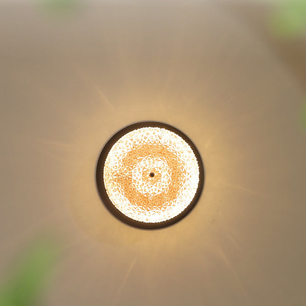 Plafonnier LED rond texturé en verre et fer traditionnel français pour chambre 