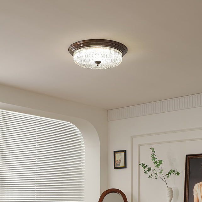 Plafonnier LED rond texturé en verre et fer traditionnel français pour chambre 