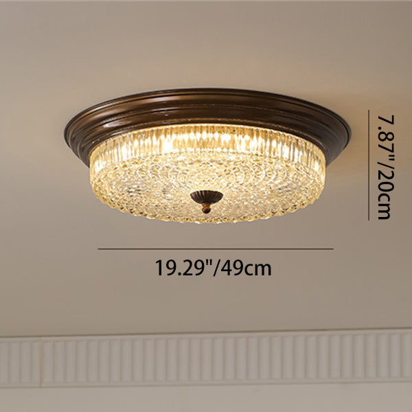 Plafonnier LED rond texturé en verre et fer traditionnel français pour chambre 