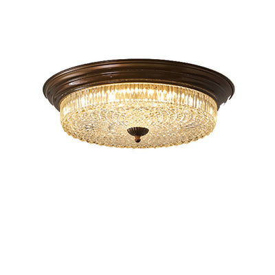 Traditional French Glass Iron Textured Round LED Flush Mount Ceiling Light For Bedroom