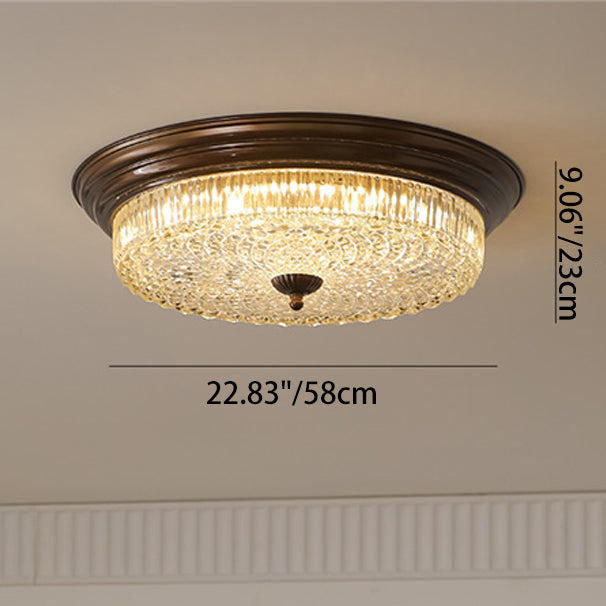 Plafonnier LED rond texturé en verre et fer traditionnel français pour chambre 