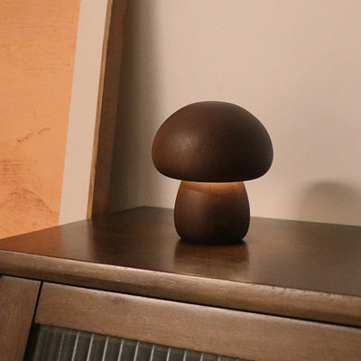 Contemporary Creative Wood Mushroom Round LED Table Lamp For Bedroom
