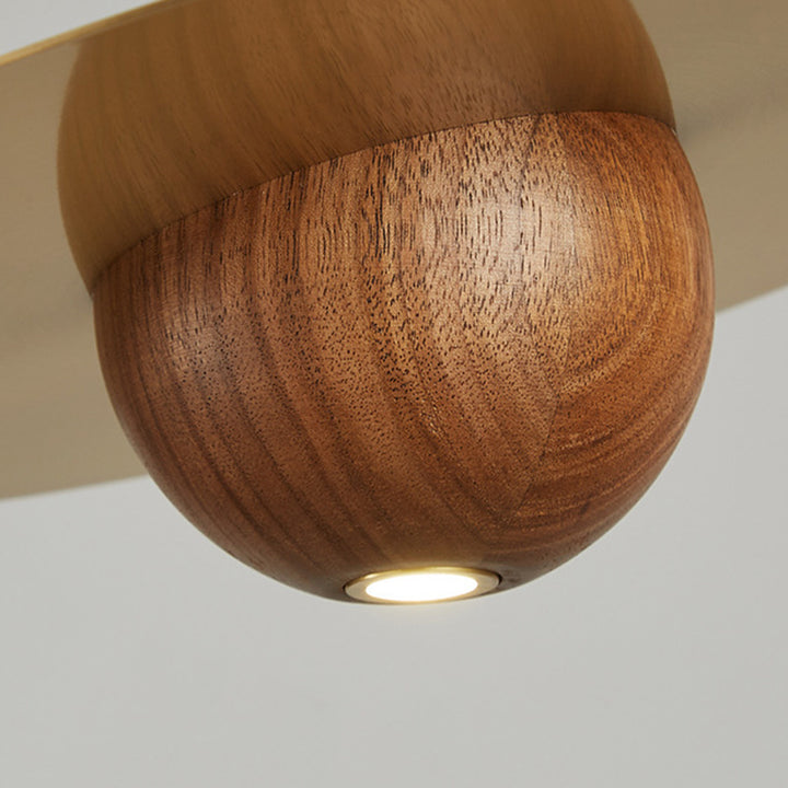 Traditional Vintage Brass Walnut Planet Round LED Pendant Light For Living Room