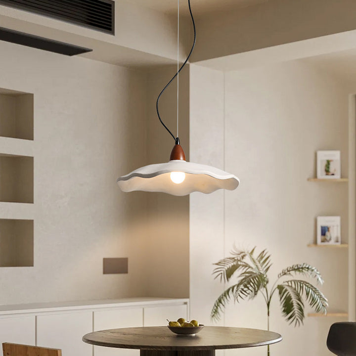 Lustre suspendu rond traditionnel vintage en pierre, bois et métal 1 lumière pour salon 