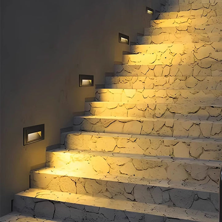 Moderne minimalistische quadratische rechteckige LED-Stufenfußleuchte aus Aluminium für den Außenbereich 