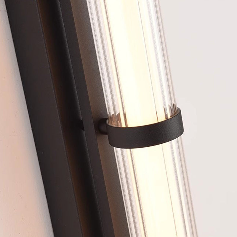 Zeitgenössische skandinavische Eisen-Glas-Rechteck-Zylinder-LED-Wandleuchte für das Wohnzimmer 