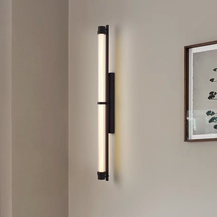 Zeitgenössische skandinavische Eisen-Glas-Rechteck-Zylinder-LED-Wandleuchte für das Wohnzimmer 