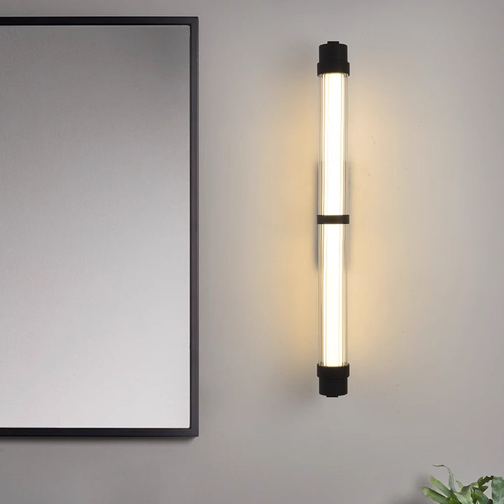 Zeitgenössische skandinavische Eisen-Glas-Rechteck-Zylinder-LED-Wandleuchte für das Wohnzimmer 