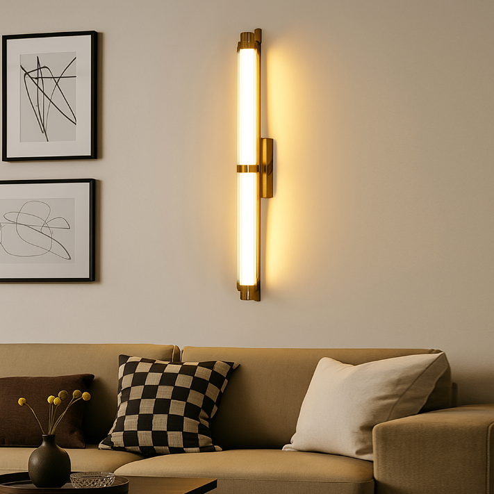 Zeitgenössische skandinavische Eisen-Glas-Rechteck-Zylinder-LED-Wandleuchte für das Wohnzimmer 