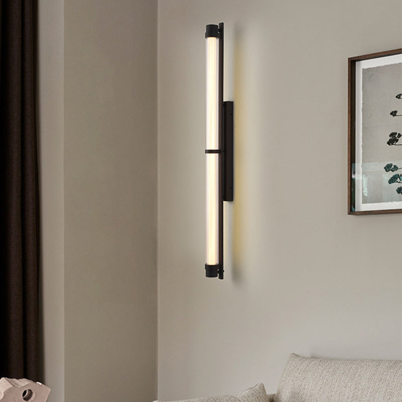 Zeitgenössische skandinavische Eisen-Glas-Rechteck-Zylinder-LED-Wandleuchte für das Wohnzimmer 
