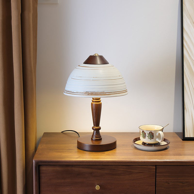 Traditional Japanese Ceramic Solid Wood Round Cylinder 1-Light Table Lamp For Bedroom