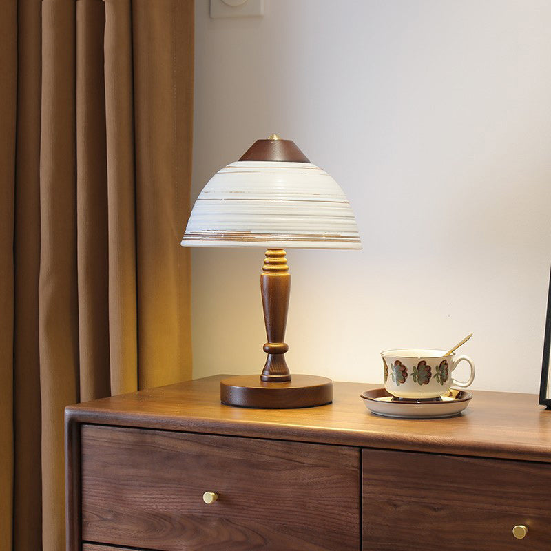 Traditional Japanese Ceramic Solid Wood Round Cylinder 1-Light Table Lamp For Bedroom