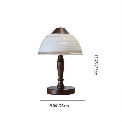 Traditional Japanese Ceramic Solid Wood Round Cylinder 1-Light Table Lamp For Bedroom