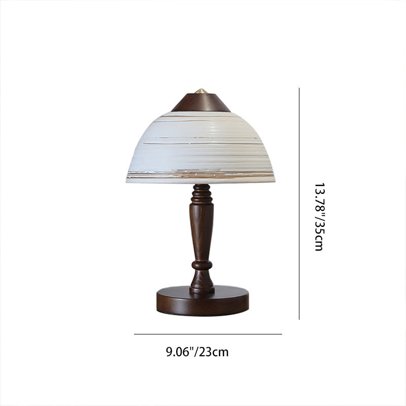 Traditional Japanese Ceramic Solid Wood Round Cylinder 1-Light Table Lamp For Bedroom