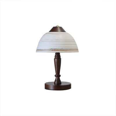 Traditional Japanese Ceramic Solid Wood Round Cylinder 1-Light Table Lamp For Bedroom