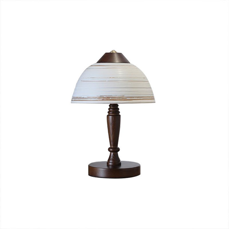 Traditional Japanese Ceramic Solid Wood Round Cylinder 1-Light Table Lamp For Bedroom