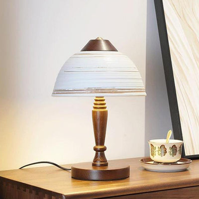 Traditional Japanese Ceramic Solid Wood Round Cylinder 1-Light Table Lamp For Bedroom