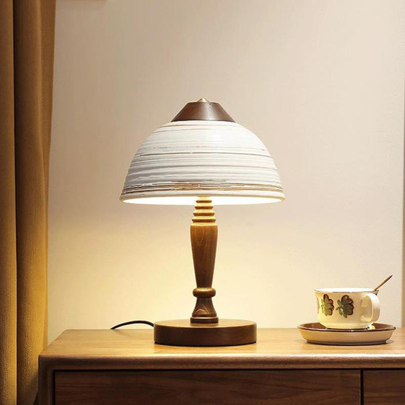 Traditional Japanese Ceramic Solid Wood Round Cylinder 1-Light Table Lamp For Bedroom