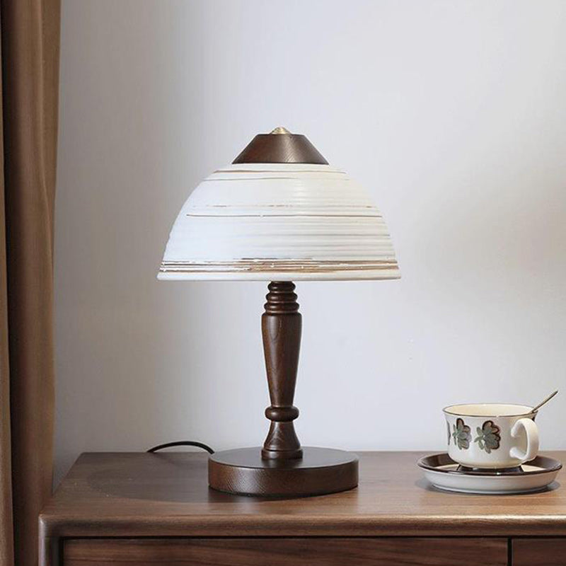 Traditional Japanese Ceramic Solid Wood Round Cylinder 1-Light Table Lamp For Bedroom