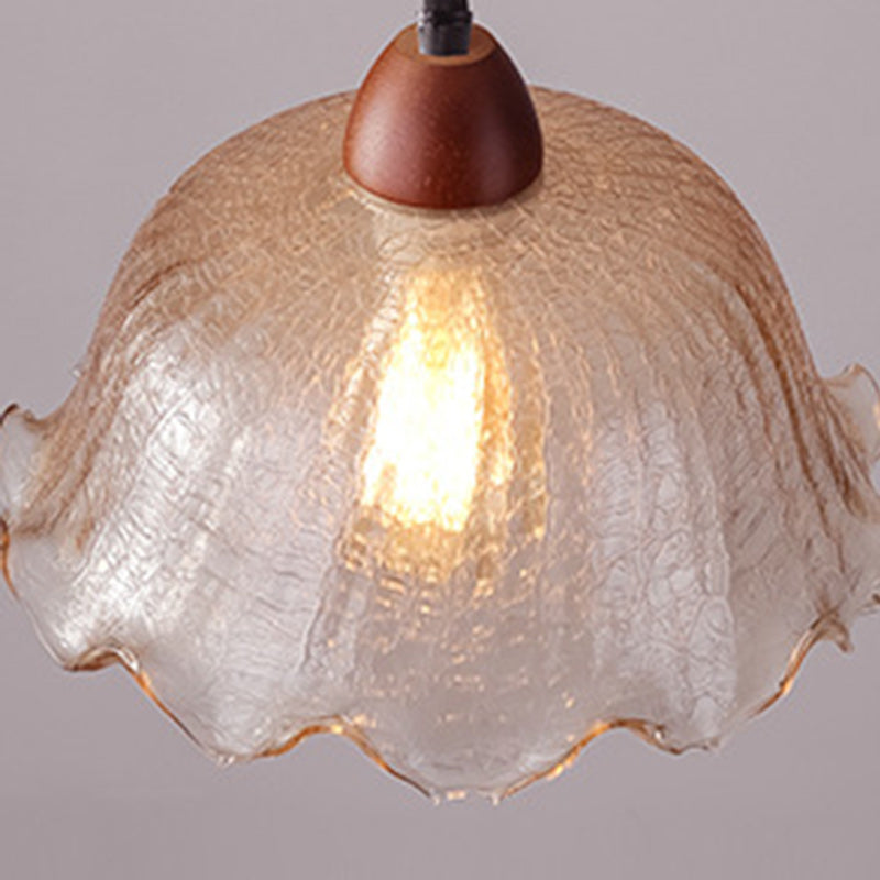 Suspension ronde à 1 lumière en verre traditionnel vintage, bois, métal, en forme de fleur, pour salon 