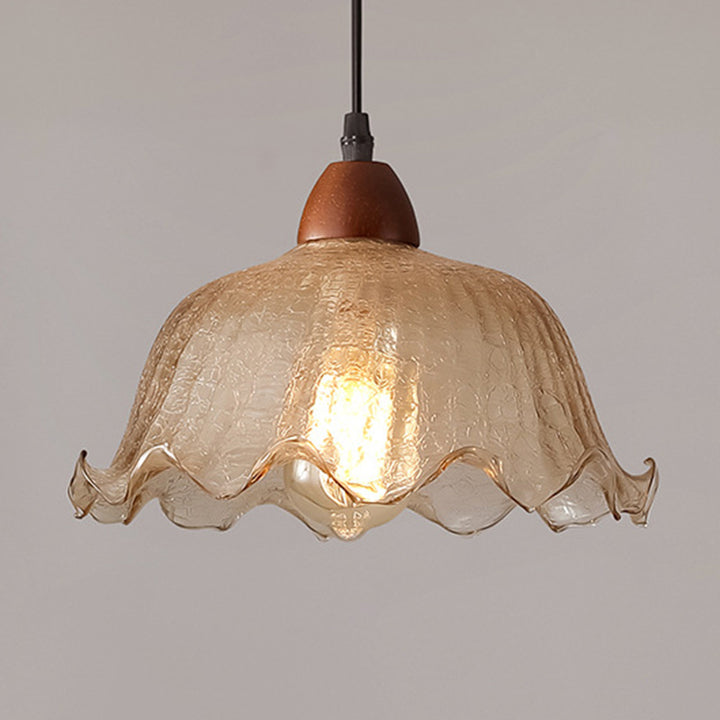 Suspension ronde à 1 lumière en verre traditionnel vintage, bois, métal, en forme de fleur, pour salon 