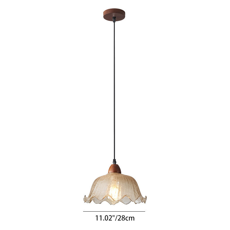 Suspension ronde à 1 lumière en verre traditionnel vintage, bois, métal, en forme de fleur, pour salon 