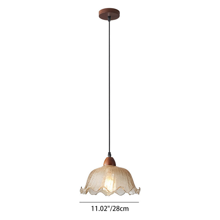 Suspension ronde à 1 lumière en verre traditionnel vintage, bois, métal, en forme de fleur, pour salon 
