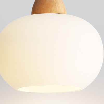 Contemporary Scandinavian Glass Solid Wood Persimmon Round 1-Light Pendant Light For Living Room