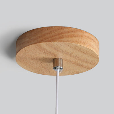 Contemporary Scandinavian Glass Solid Wood Persimmon Round 1-Light Pendant Light For Living Room