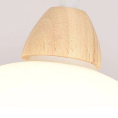 Contemporary Scandinavian Glass Solid Wood Persimmon Round 1-Light Pendant Light For Living Room