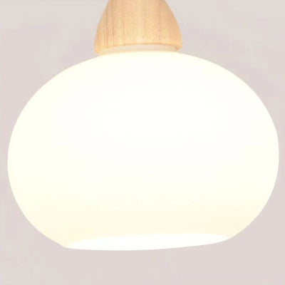 Contemporary Scandinavian Glass Solid Wood Persimmon Round 1-Light Pendant Light For Living Room