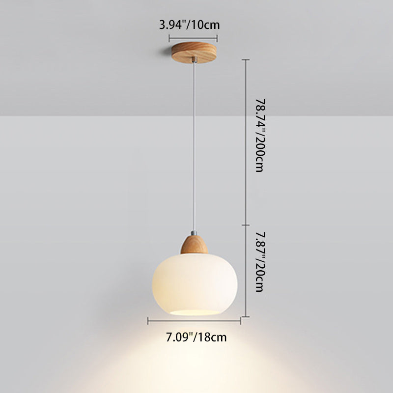 Contemporary Scandinavian Glass Solid Wood Persimmon Round 1-Light Pendant Light For Living Room