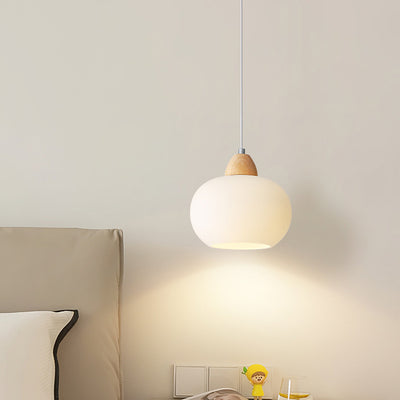 Contemporary Scandinavian Glass Solid Wood Persimmon Round 1-Light Pendant Light For Living Room