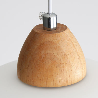 Contemporary Scandinavian Glass Solid Wood Persimmon Round 1-Light Pendant Light For Living Room