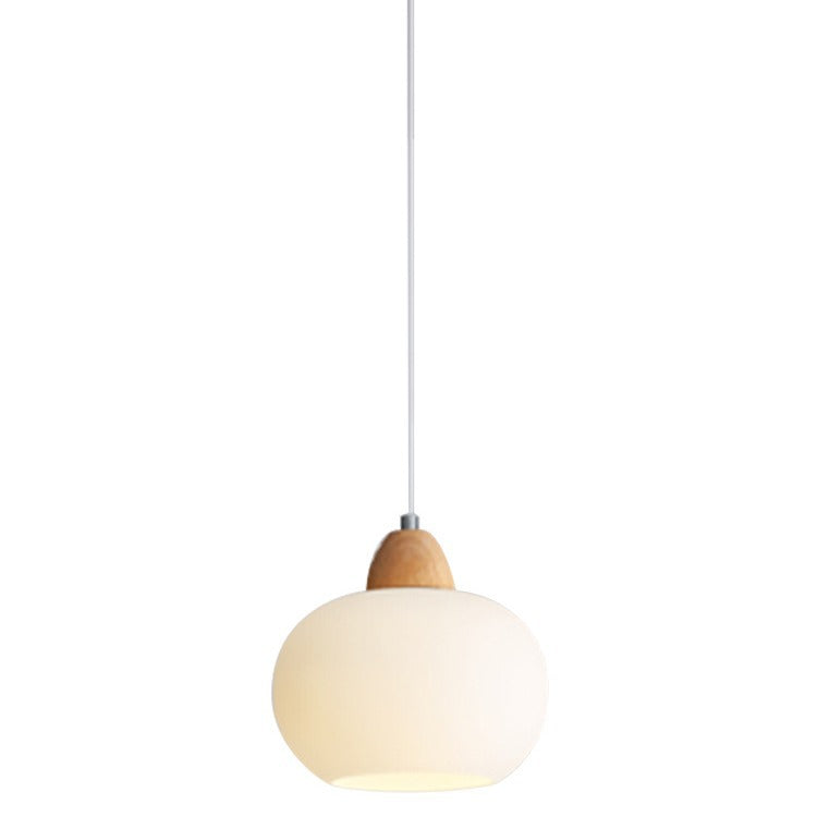 Contemporary Scandinavian Glass Solid Wood Persimmon Round 1-Light Pendant Light For Living Room