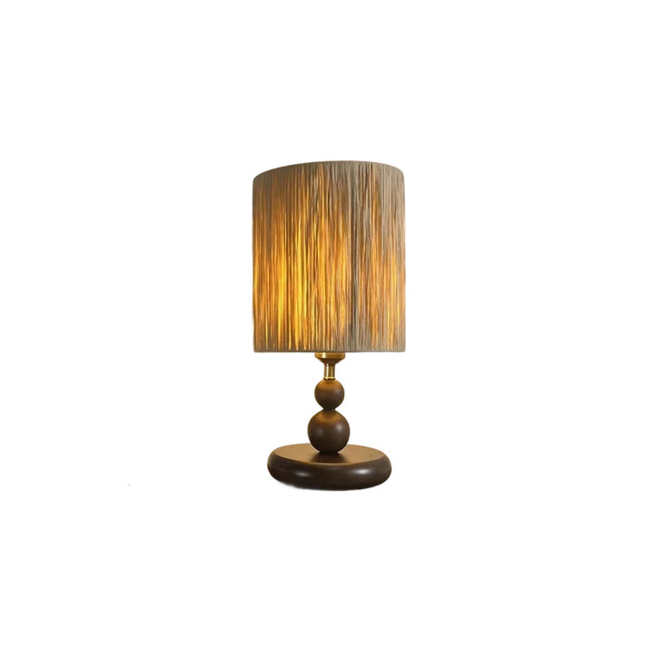 Lampe de table ronde à 1 lumière en bois massif et fer avec abat-jour tissé en herbe chinoise traditionnelle pour chambre à coucher 