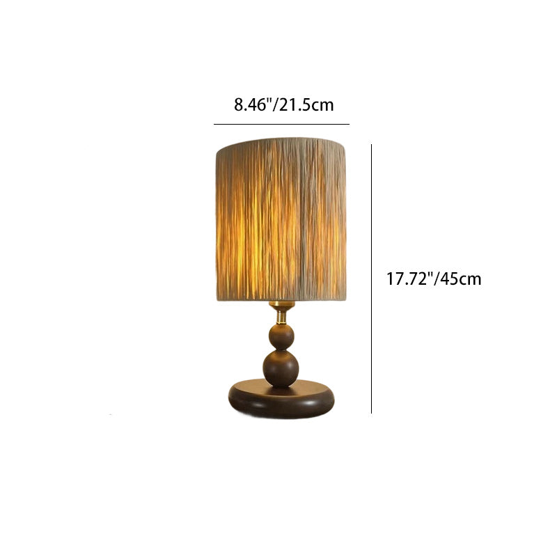 Traditional Chinese Woven Grass Solid Wood Iron Umbrella Round 1-Light Table Lamp For Bedroom