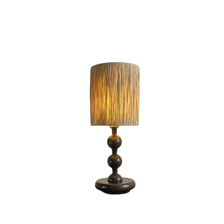 Lampe de table ronde à 1 lumière en bois massif et fer avec abat-jour tissé en herbe chinoise traditionnelle pour chambre à coucher 