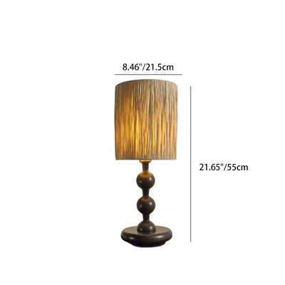 Traditional Chinese Woven Grass Solid Wood Iron Umbrella Round 1-Light Table Lamp For Bedroom