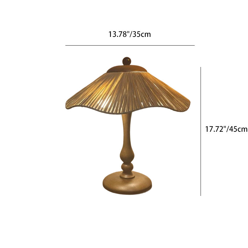 Traditional Chinese Woven Grass Solid Wood Iron Umbrella Round 1-Light Table Lamp For Bedroom
