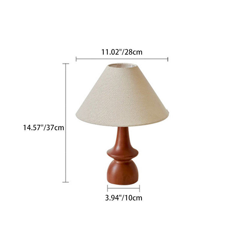 Traditional Vintage Linen Solid Wood Cone Umbrella 1-Light Table Lamp For Bedroom