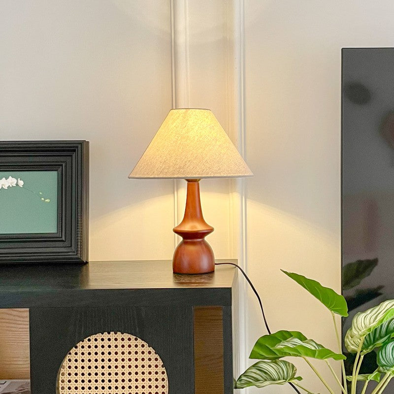 Traditional Vintage Linen Solid Wood Cone Umbrella 1-Light Table Lamp For Bedroom